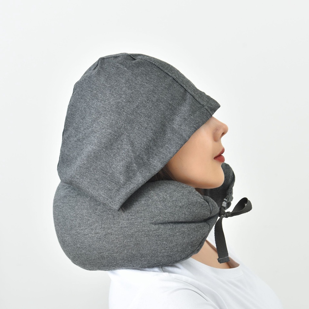 [SG Stock] U-Shaped Neck Pillow Lumbar Pillow Travel Pillow Polystyrene Beads with Hat Hood