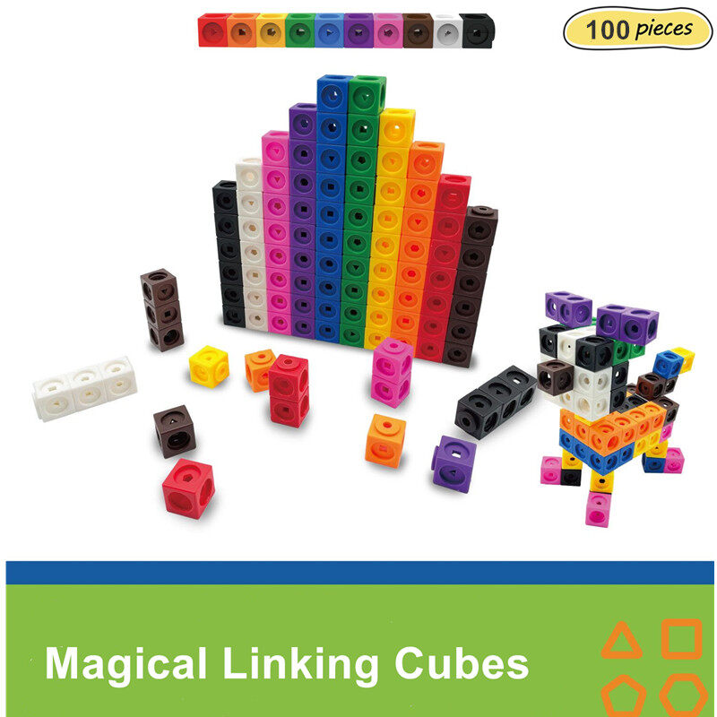 Moulty 100 Piece Linking Cubes Set for Counting, Sorting, STEM, Connecting Math Manipulatives Educational Toy for Preschool, Home, Classroom Games for Teachers, Educational Counting Toy, Math Cubes, L