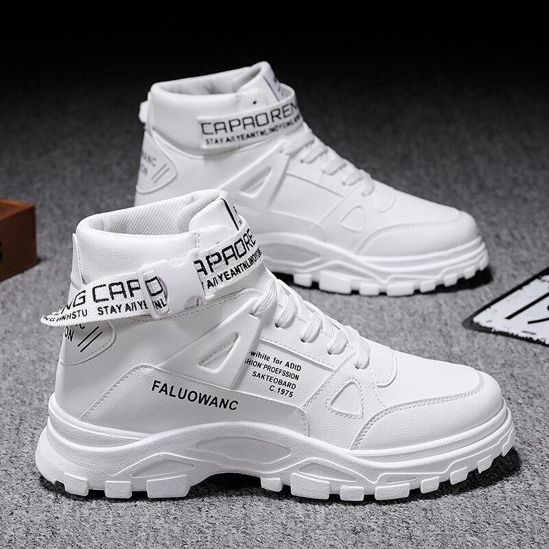 Men's High-Top Running Shoes Work Martin Boots Autumn 2024 New Casual Sports Increase Height Rubber Outsole Mesh Lining