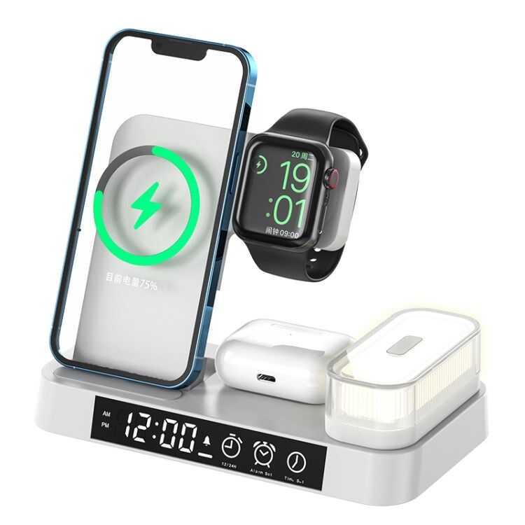LEMONDA A37 3-in-1 Folding Wireless Charger for iPhone 15W Fast Charger Portable Charging Stand with Night Light Clock